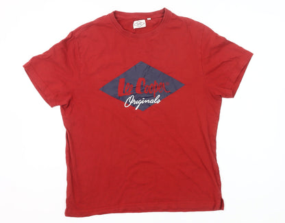 Lee Cooper Men's Red Graphic Logo Crew Neck Cotton T-Shirt L