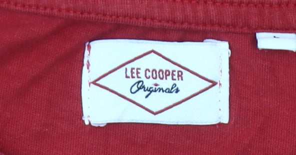 Lee Cooper Men's Red Graphic Logo Crew Neck Cotton T-Shirt L