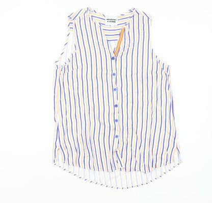 Meadows & Byrne Women’s Multicoloured Striped Sleeveless Viscose Button-Up Shirt Top M