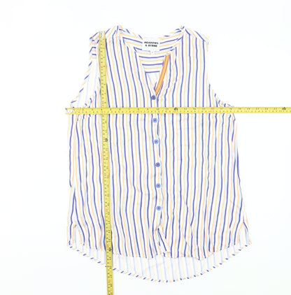 Meadows & Byrne Women’s Multicoloured Striped Sleeveless Viscose Button-Up Shirt Top M