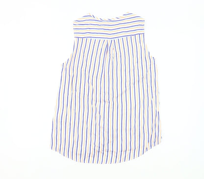 Meadows & Byrne Women’s Multicoloured Striped Sleeveless Viscose Button-Up Shirt Top M