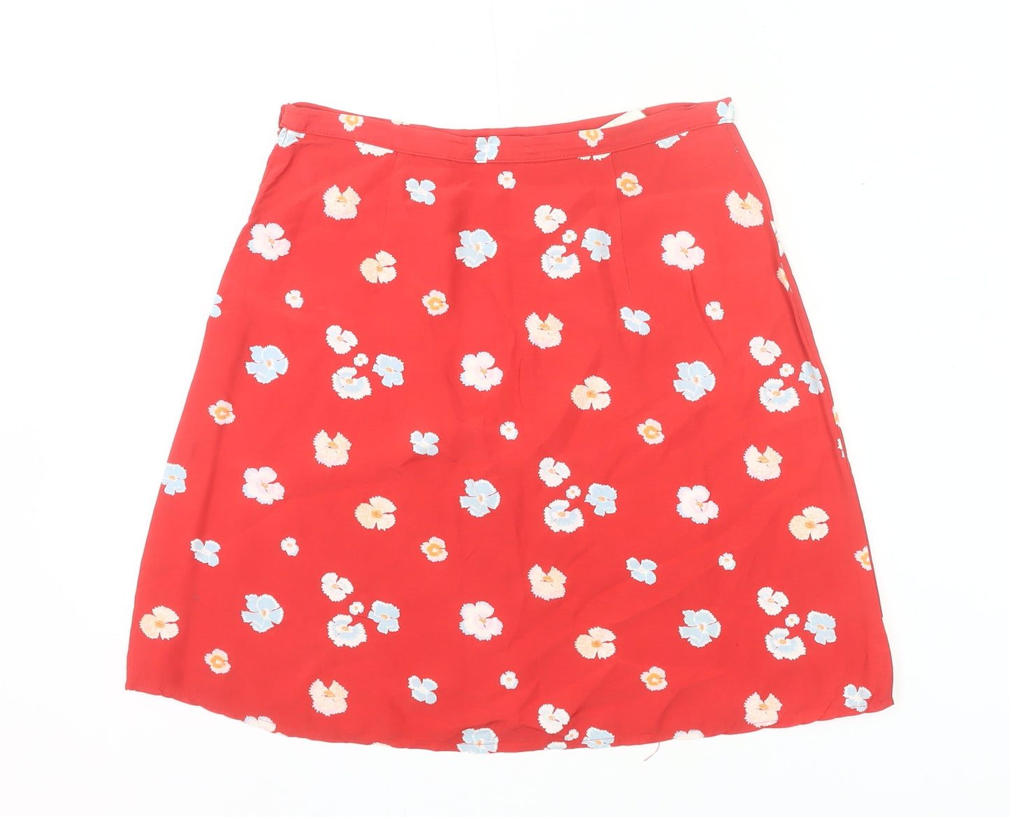 United Colors of Benetton Womens Red Floral A-Line Viscose Skirt Size 14