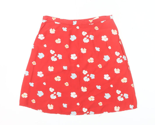 United Colors of Benetton Womens Red Floral A-Line Viscose Skirt Size 14