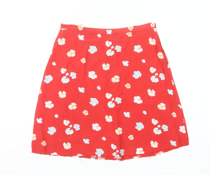 United Colors of Benetton Womens Red Floral A-Line Viscose Skirt Size 14