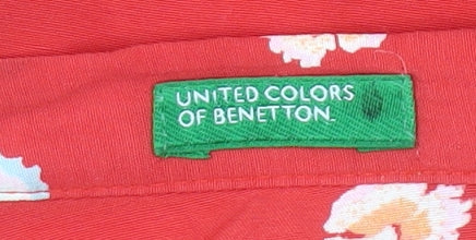 United Colors of Benetton Womens Red Floral A-Line Viscose Skirt Size 14