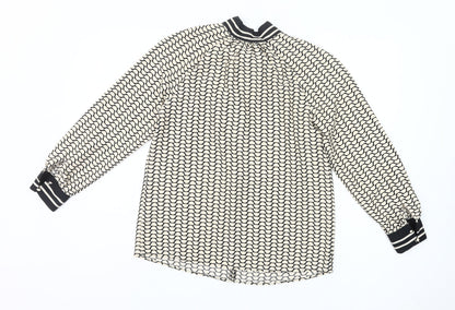 Gallery Womens Ivory Black Bow Neck Long Sleeve Blouse UK 8