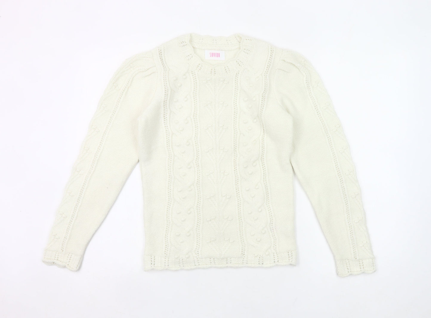 Savida Women’s Ivory Cable Knit Puff Sleeve Jumper XS