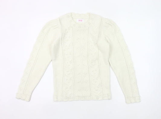 Savida Women’s Ivory Cable Knit Puff Sleeve Jumper XS
