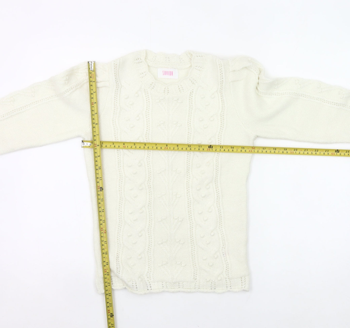 Savida Women’s Ivory Cable Knit Puff Sleeve Jumper XS