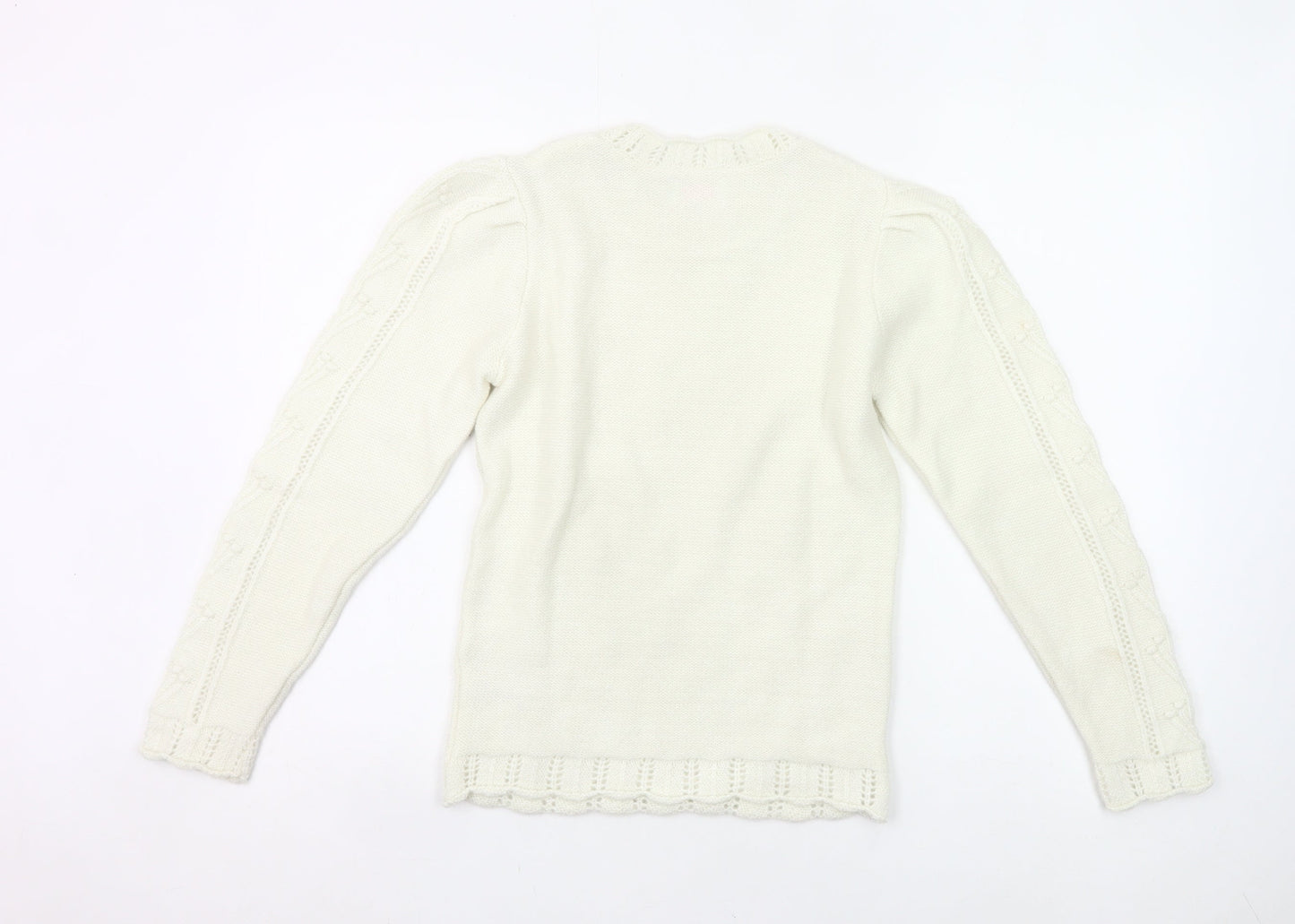Savida Women’s Ivory Cable Knit Puff Sleeve Jumper XS