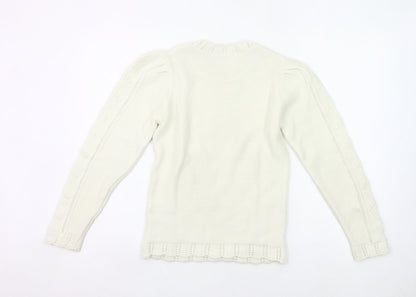 Savida Women’s Ivory Cable Knit Puff Sleeve Jumper XS
