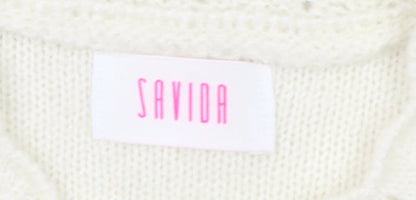 Savida Women’s Ivory Cable Knit Puff Sleeve Jumper XS