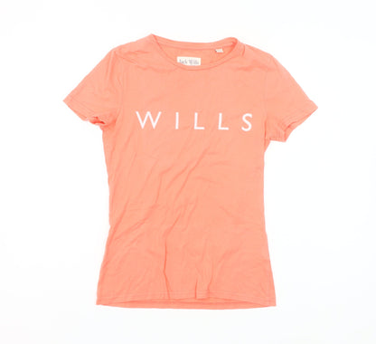 Jack Wills Womens Orange Slim Fit T-Shirt UK 8 Crew Neck Casual