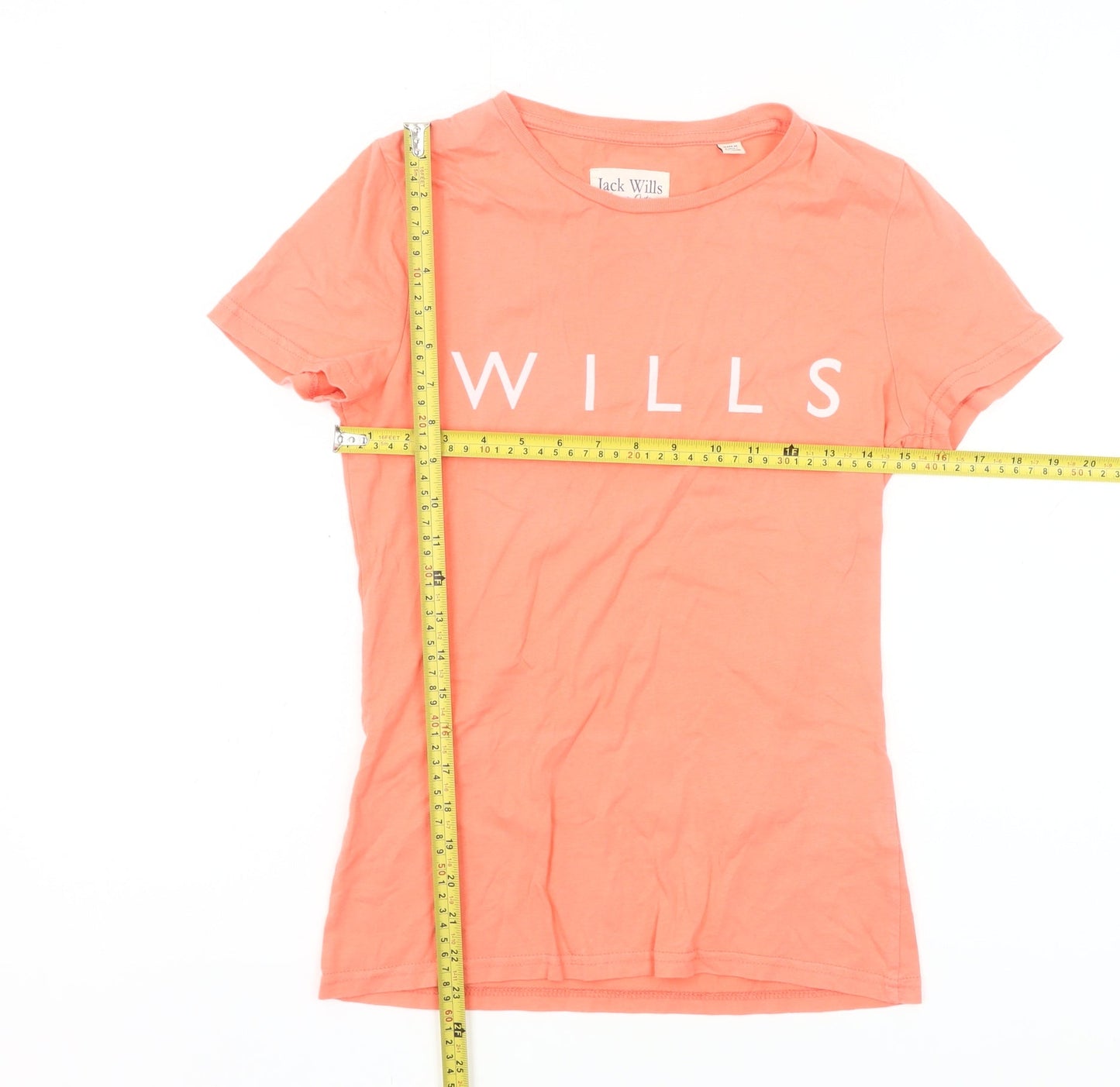 Jack Wills Womens Orange Slim Fit T-Shirt UK 8 Crew Neck Casual