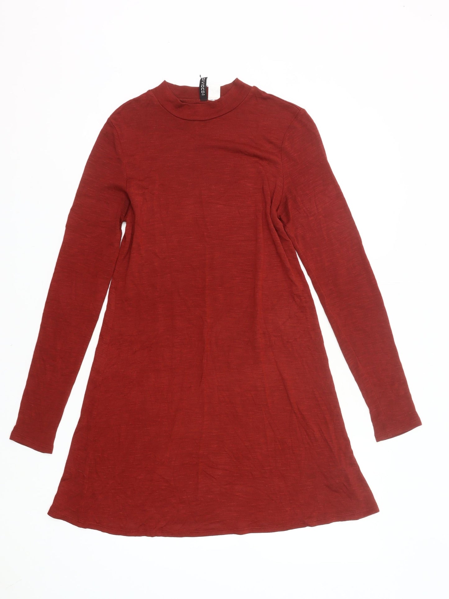 H&M Women Red High Neck A-Line Dress Size 6 Long Sleeve