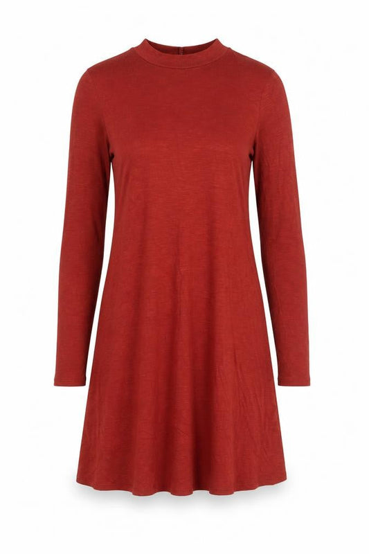 H&M Women Red High Neck A-Line Dress Size 6 Long Sleeve