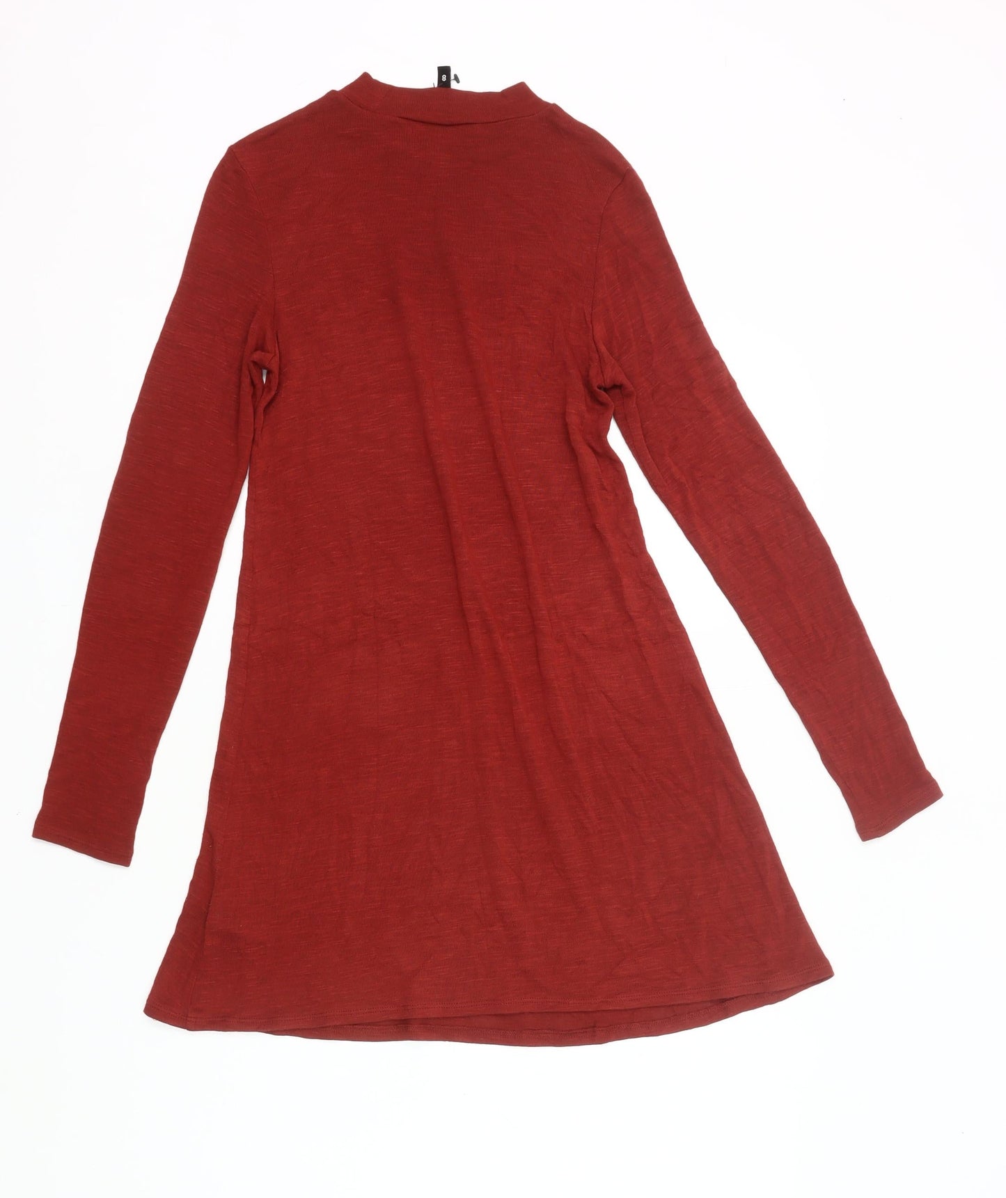 H&M Women Red High Neck A-Line Dress Size 6 Long Sleeve