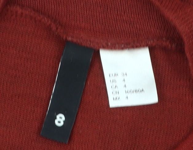 H&M Women Red High Neck A-Line Dress Size 6 Long Sleeve