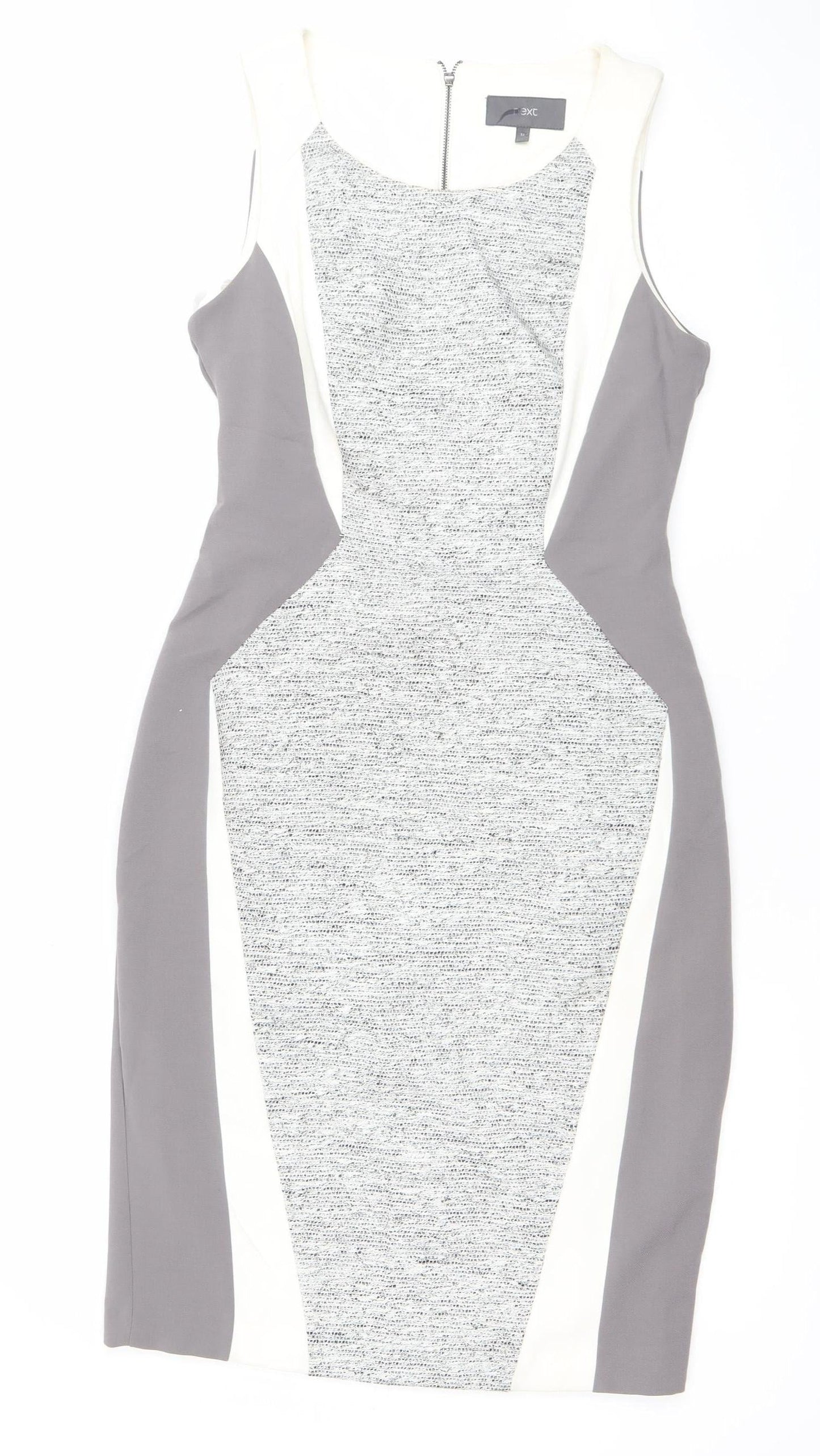 Next Women’s Grey White Colourblock Sheath Dress Size 12 Sleeveless Workwear