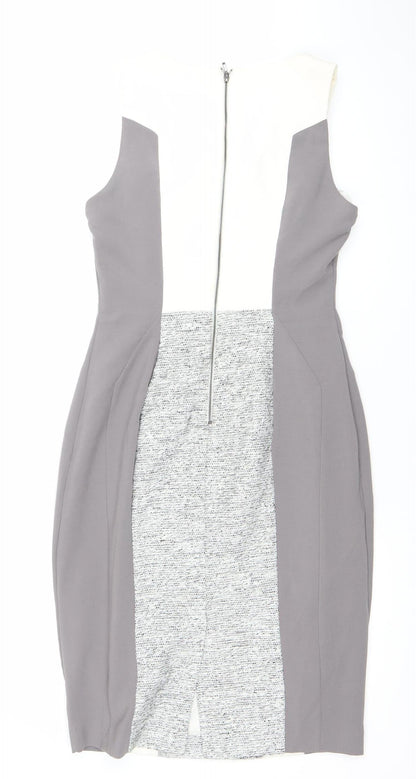 Next Women’s Grey White Colourblock Sheath Dress Size 12 Sleeveless Workwear