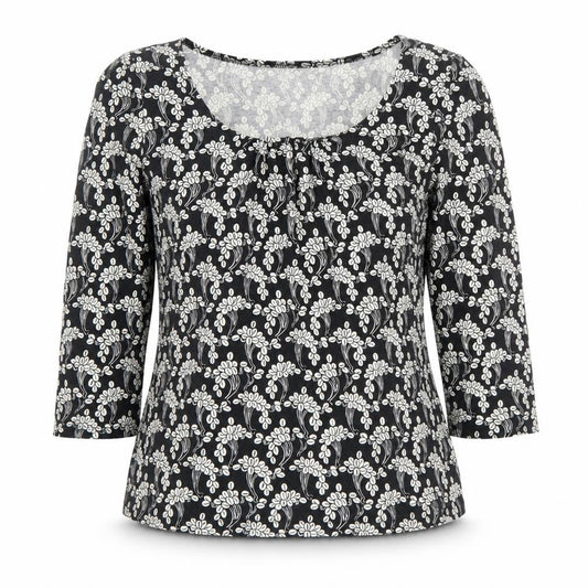 Phase Eight Womens Black Floral Jersey Tunic Blouse Size 14