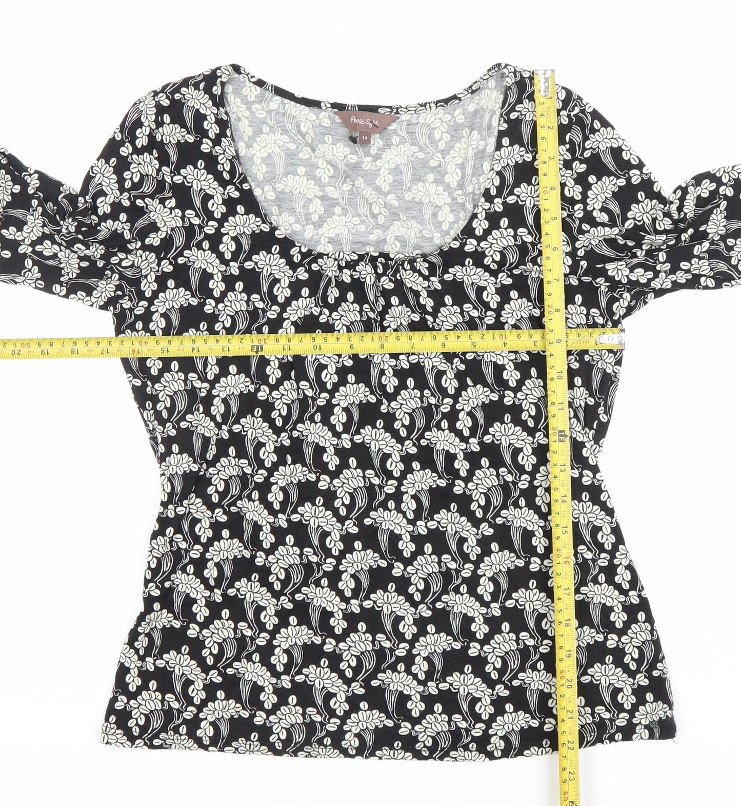 Phase Eight Womens Black Floral Jersey Tunic Blouse Size 14
