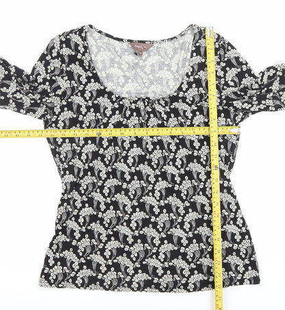 Phase Eight Womens Black Floral Jersey Tunic Blouse Size 14