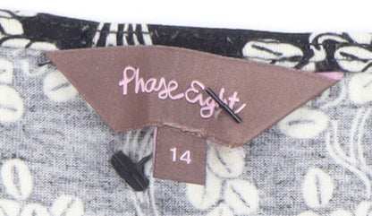 Phase Eight Womens Black Floral Jersey Tunic Blouse Size 14
