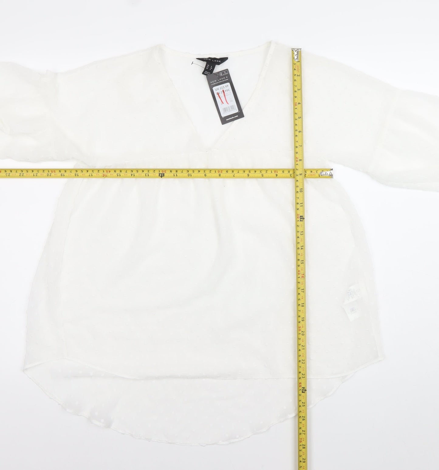 New Look Women’s White 3/4 Sleeve V-Neck Tunic Blouse Size 8