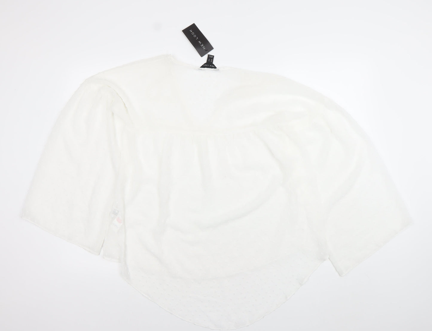 New Look Women’s White 3/4 Sleeve V-Neck Tunic Blouse Size 8