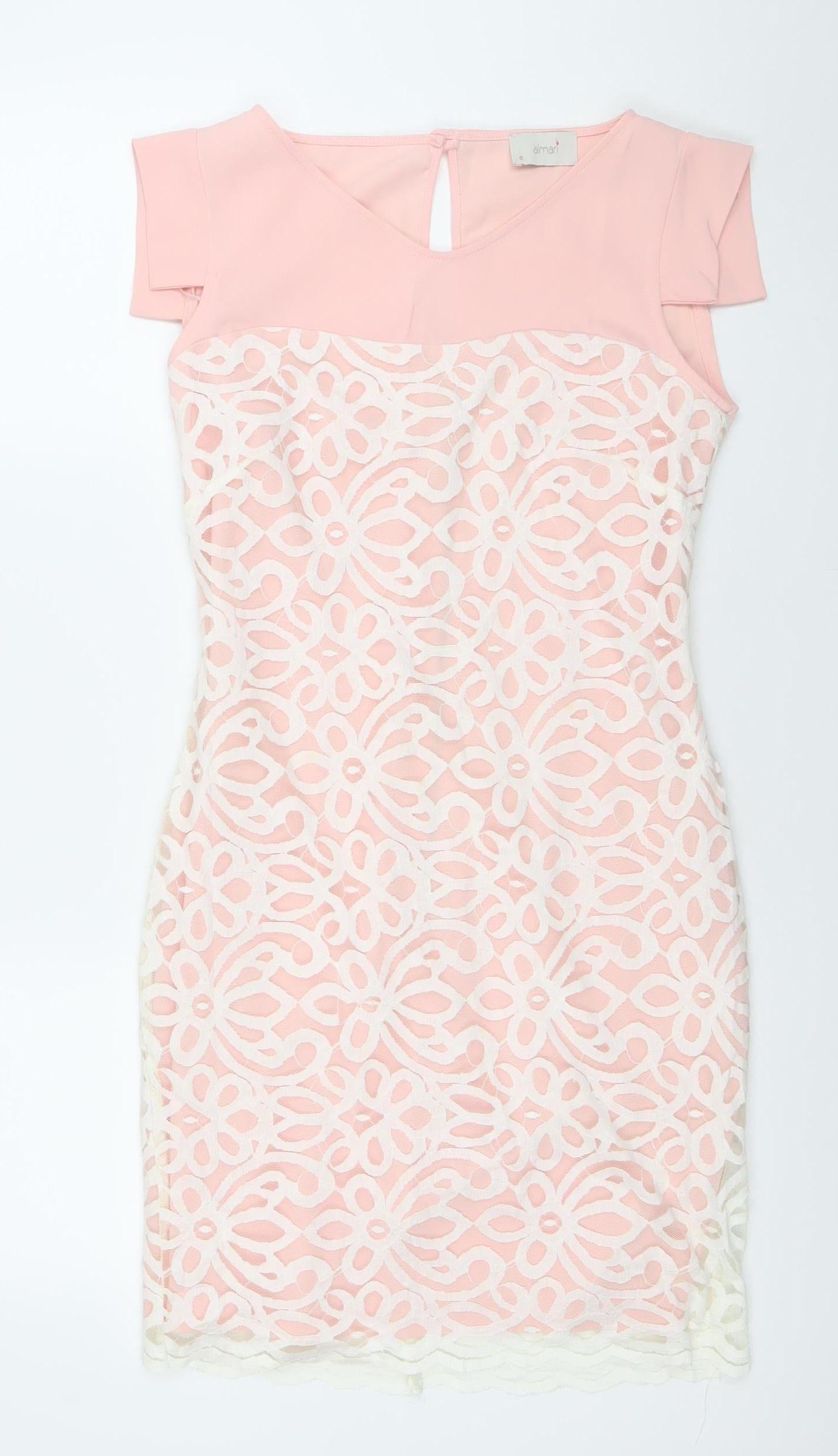 Almar Womens Pink Lace Bodycon Dress Size 8 Wedding Party