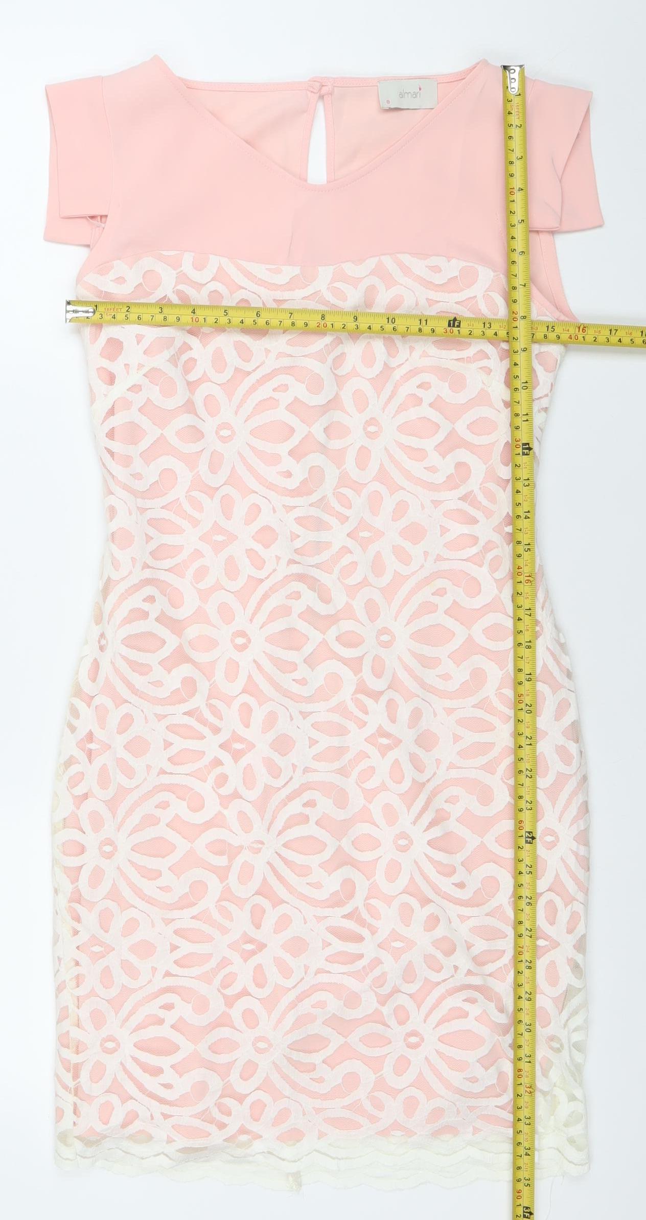 Almar Womens Pink Lace Bodycon Dress Size 8 Wedding Party