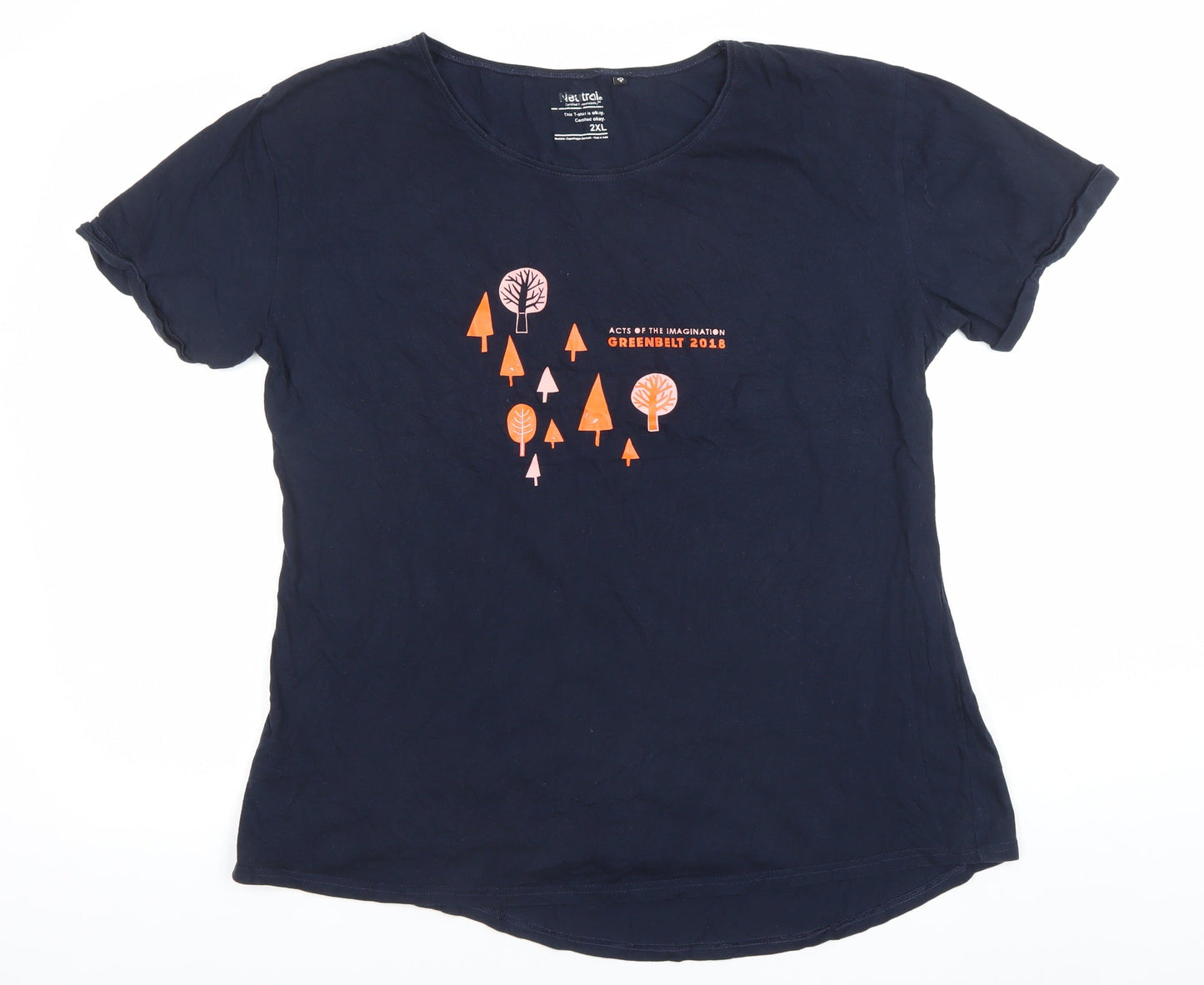 Neutral Womens Blue 2XL Festival Print Cotton T-Shirt