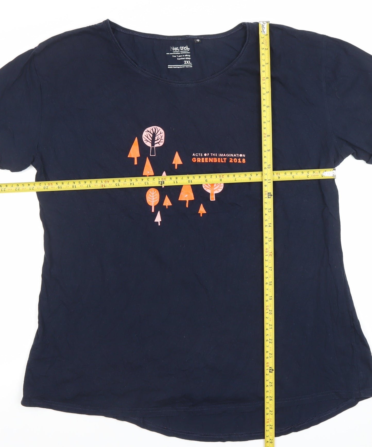 Neutral Womens Blue 2XL Festival Print Cotton T-Shirt
