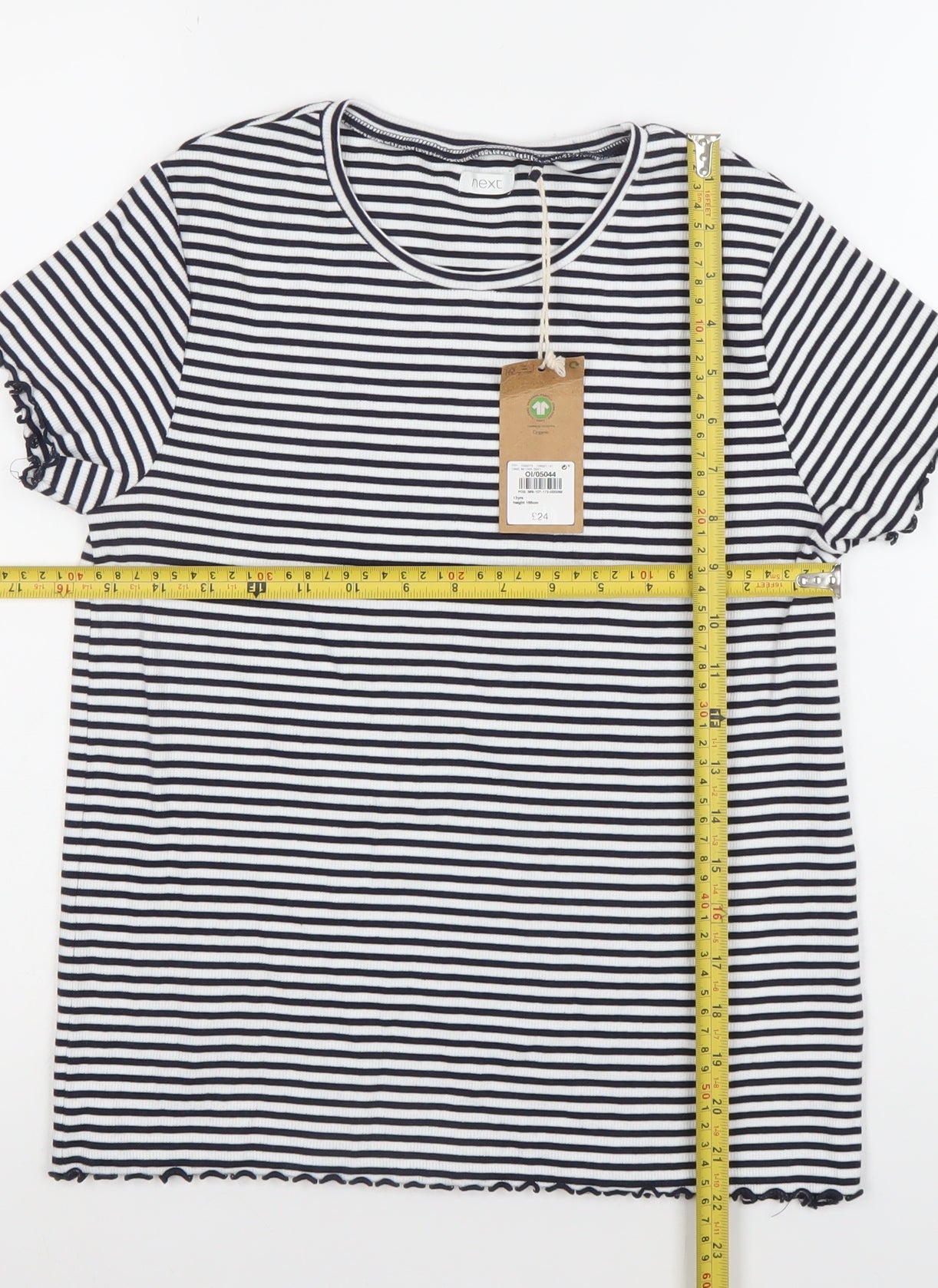 Next Girls Black White Striped T-Shirt 15 Years Crew Neck Short Sleeve