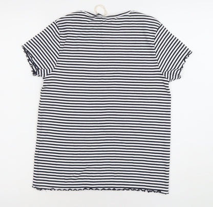 Next Girls Black White Striped T-Shirt 15 Years Crew Neck Short Sleeve