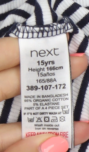 Next Girls Black White Striped T-Shirt 15 Years Crew Neck Short Sleeve