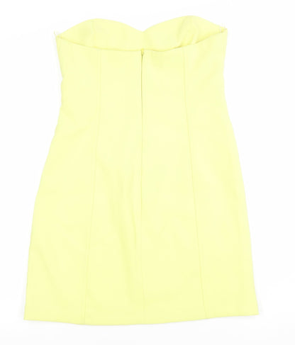 Zara Womens Yellow Strapless Bodycon Dress Size M Short Party
