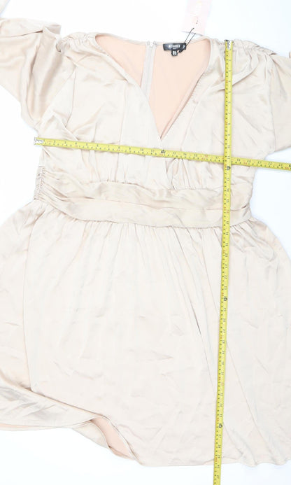 Missguided Plus Beige Wrap Dress UK 22 Women’s Knee Length Pleated V-Neck