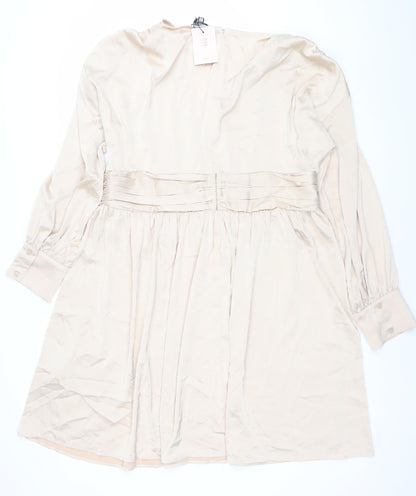 Missguided Plus Beige Wrap Dress UK 22 Women’s Knee Length Pleated V-Neck