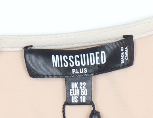 Missguided Plus Beige Wrap Dress UK 22 Women’s Knee Length Pleated V-Neck