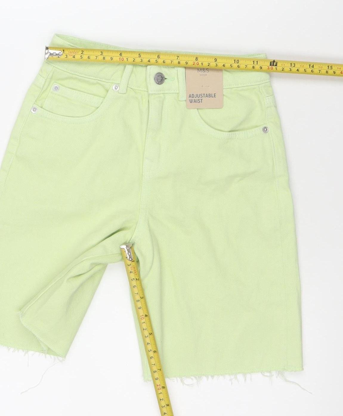 Marks and Spencer Girls Green 8-9Y Cut-Off Adjustable Waist Denim Shorts