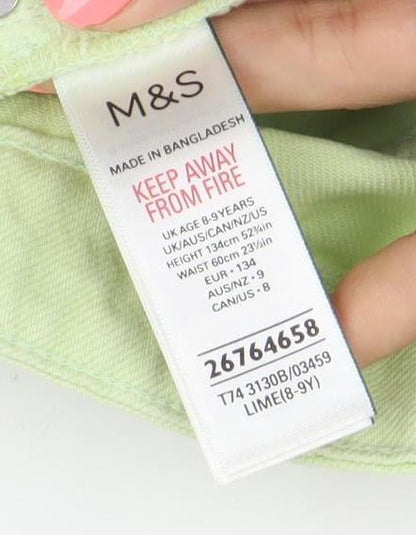 Marks and Spencer Girls Green 8-9Y Cut-Off Adjustable Waist Denim Shorts