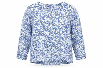Freda Womens Blue Floral Cotton Long Sleeve Tunic Blouse Size 15