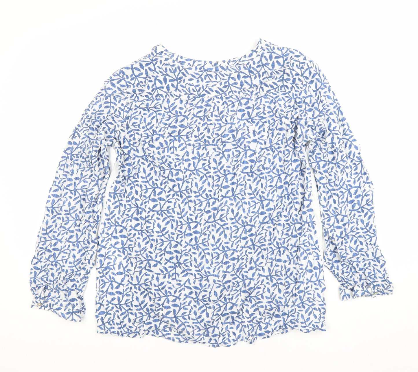 Freda Womens Blue Floral Cotton Long Sleeve Tunic Blouse Size 15