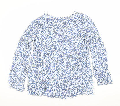 Freda Womens Blue Floral Cotton Long Sleeve Tunic Blouse Size 15