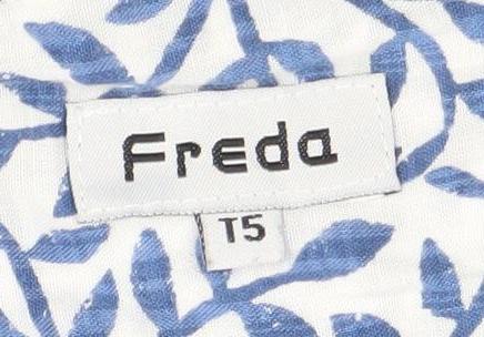 Freda Womens Blue Floral Cotton Long Sleeve Tunic Blouse Size 15