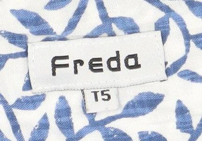 Freda Womens Blue Floral Cotton Long Sleeve Tunic Blouse Size 15