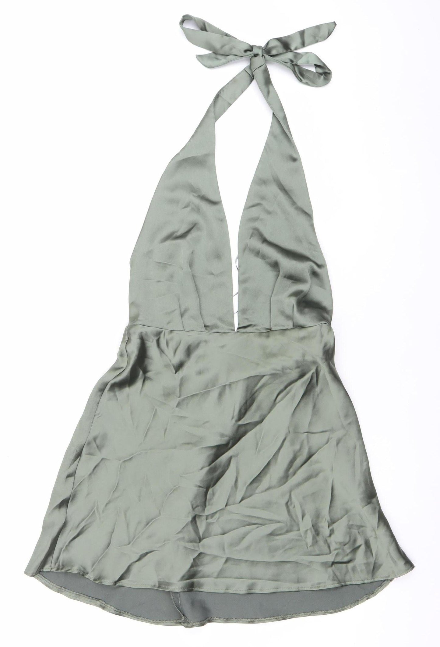 Zara Women Green Satin Halter Slip Dress Size M Party Cocktail