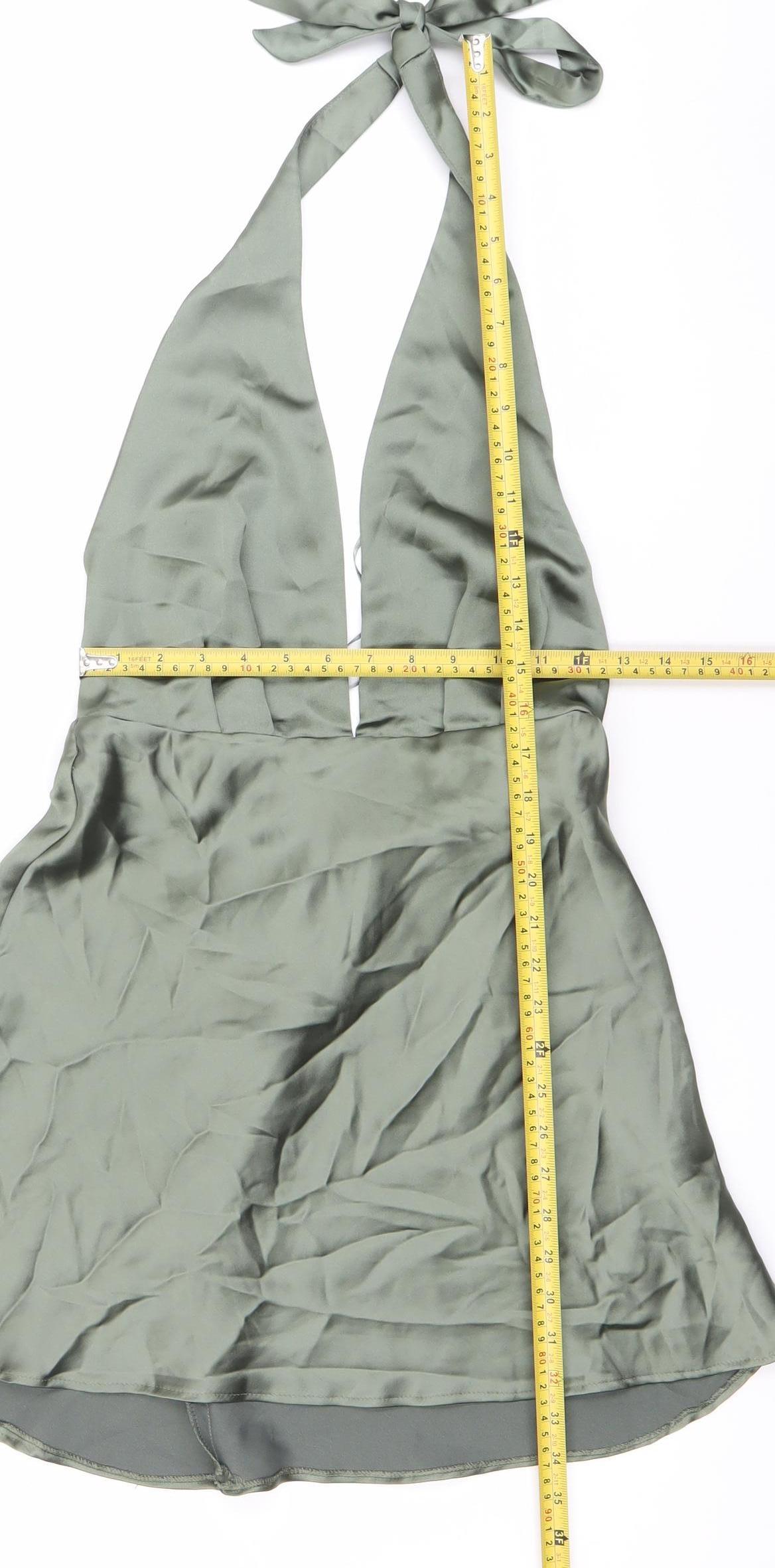 Zara Women Green Satin Halter Slip Dress Size M Party Cocktail